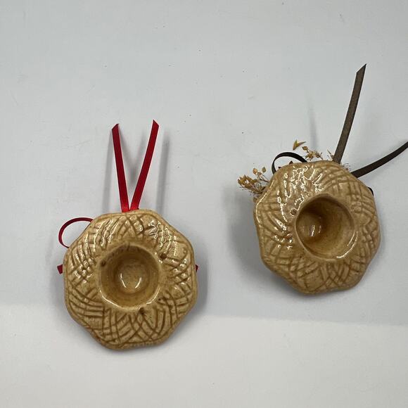 Vintage Ceramic Handmade Miniature Straw Hats Pine Cone & Fall Foliage Lot 2 - Picture 7 of 10